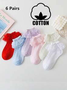 6 Pairs Solid Color Cotton Lace Trim Children's Dance Princess Fashion Versatile Party Socks - Multicolor - View 5