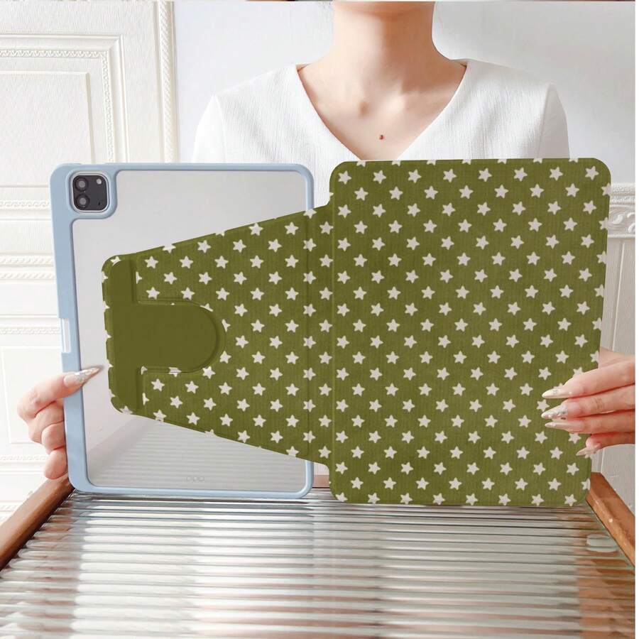 1件柔軟波浪條紋櫻花360°旋轉平板保護殼，相容 iPad 11/A16/10th/Air4/5/6/Pro 12.9/2024/2025/2020/2021/2022/2023/10.2/10.9，相容 Galaxy Tab A8/A9 Plus/S6 Lite/S7/S9FE PLUS，相容小米，適用於辦公、旅行和居家使用，相容 Oppo Pad、MatePad、Pad、Honor Pad、Xiaoxin Pad - 彩色 - 查看 1