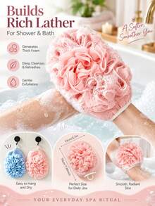 3pcs--2-In-1 Bath Scrubbing Towel & Bath Sponge, Bathing Gloves, Soft Exfoliating Surface, Suitable For Body, Face, Spa And Massage - With Hook For Convenient Storage - Black, Suitable For Bathroom And Salon - Multicolor - View 3