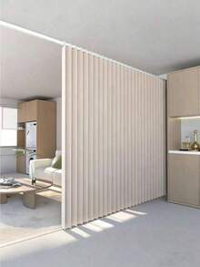 Folding Door Curtain - Made Of Ribbed Polyester Fabric, Comes With Free Installation Hooks, Suitable For Living Room, Bedroom Or Kitchen As Privacy Decor Or Room Decoration Curtain. Modern Curtain | Polyester Fabric Curtain | Living Room Curtain - A - View 1