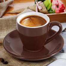 80 Ml Brown Porcelain Espresso Cup With Saucer, Shot Cup For Strong Espresso For Home Use - Brown - View 5