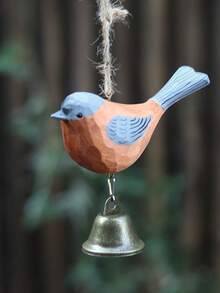 1pc Hand Carved Wooden Bird Wind Chime With Metal Bells, Garden Window Home Hanging Decor, Housewarming Gift - A - View 9