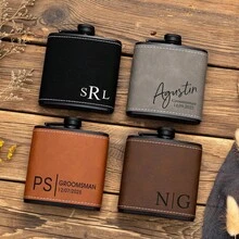 1pc Personalized Groomsmen Flask, Leather Wrapped, Engraved Flask, Engraved Groomsmen Flask, Men's Gift, Wedding Gift, Customized Flask, Flask, New Year Gift - Multi-color 2 - View 2