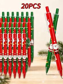 20 PCS Christmas Themed Push-Type Ballpoint Pen Set, 0.5mm Black Ink, Includes 10 Random Pens + 10 Refills, Suitable For School, Great Christmas Gift - Multicolor - View 1