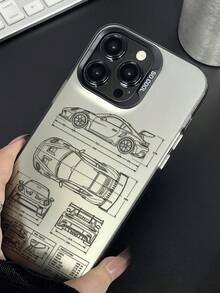 1件裝跑車線條圖解構圖案手機殼，相容 iPhone 18/17/16/15/14/13/12/11/Pro/Pro Max/Plus，磨砂霧面背蓋保護殼，相容 Galaxy 系列 - 灰色 - 查看 5