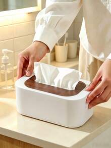 1pc Square Tissue Box Cover, Multifunctional Tissue Box Lid, Spring-Loaded Wooden Lid Tissue Box, Premium Napkin Holder, Desktop Coffee Table Remote Control Storage Box - Multicolor - View 7