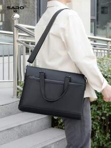 saroxi 1pc Men's Business Handbag Casual Shoulder Bag Fashion Crossbody Bag Versatile Premium Outdoor New Travel Storage Multi-Functional Large Capacity Gift For Friends PU - Black - View 4