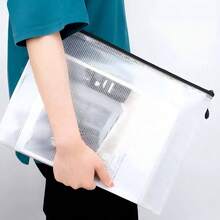 1/5/10pcs A3/A4 Transparent Extra Large Mesh Waterproof Zipper File Bag Document Bag Art Bag, Durable Student And Professional Document Organizer, Ideal For Paper And Test Storage - Black - View 4