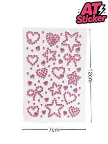 1pc Pink Rhinestone Decorative Sticker, Heart, Five-Point Star, Bow Outline Faux Crystal Rhinestone Pattern, Paired With Independent Single Rhinestones Of Different Sizes, Transparent Base One-Piece Die-Cut Process, Self-Adhesive Backing With Clear Glossy Finish, Strong Adhesion And Resistant To Peeling, Suitable For Phone Cases, Instant Cameras, Bluetooth Earphone Cases, Gift Boxes, Storage Boxes, Tablet Shells And Other Smooth Hard Surfaces, Used For Decorating Various Items To Create A Light Luxury Romantic Texture And Enhance The Atmosphere Of The Object - Decorative Stickers - View 6