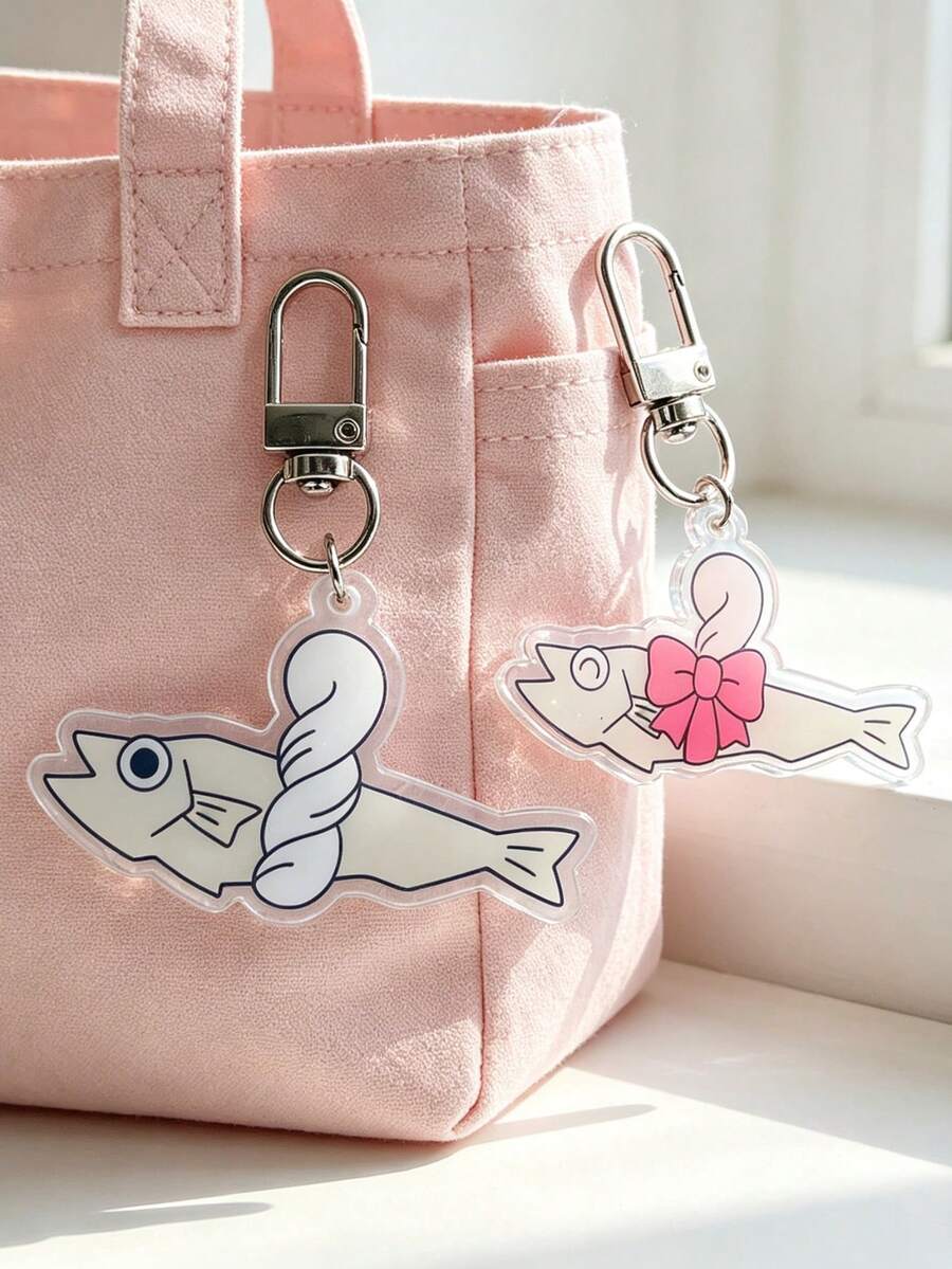 1pc/2pcs Set Cute Cartoon Fish Acrylic Keychain, Funny Bow & Twisted Fish Bag Charm, Backpack Pendant Key Ring Gift - Fish - View 1