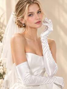 1 Pair White Satin Long Gloves, Suitable For Formal Occasions, Weddings, Parties, Sexy Summer Looks, Holiday Celebrations And Party Events - A - View 5