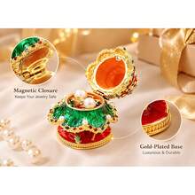 1pc Christmas Tree Hanging Ornament, Vintage Enamel Christmas Tree Shaped Hinged Jewelry Box, Inlaid With Faux Pearls, Crystals And Rhinestones, Both Exquisite Jewelry Storage Box And Ring Holder, Luxury Christmas Home Decor - Multicolor - View 6