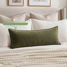 1 buah Sarung Bantal Pinggang Warna Hijau Zaitun, Sarung Bantal Persegi Panjang Motif Tulang Ikan dengan Lis Pinggiran, Sarung Bantal Dekoratif untuk Sofa Ruang Tamu (Isi Bantal Tidak Termasuk) - Dark Green - View 10