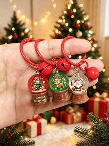 Christmas Snowflake Ball Keychain - Santa Claus, Reindeer And Christmas Tree Pendant With Bell - Small Holiday Gift - Multicolor - View 10