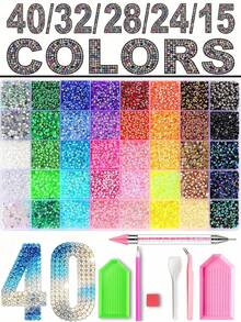15/24/28/32/40 Colors Resin Crystal Rhinestones, Dazzling Flat Back Colored Resin Diamonds, Embedded Gemstone Picker, Suitable For DIY Diamond Painting, Books, Cups Rhinestone Decoration, DIY Craft Supplies - Resin Rhinestones - View 2