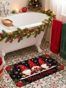 1pc 2D Flat Print Christmas Theme Cute Snowman Pattern Holiday Atmosphere Door Mat, Colorful, Machine Washable Carpet, Suitable For Home Decor, Entrance, Hallway, Bathroom And Balcony - A - View 2