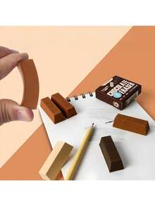 Chocolate Eraser 3-Color Set, Soft Dust-Collecting, Art Drawing, Writing Office, Cute Creative Stationery, Clean Erasure With Less Residue - Multicolor - View 3