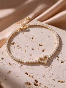 rakol 1pc Romantic Hollow Heart Charm Micro Pave CZ Gold Tennis Bracelet, Delicate Jewelry For Women Daily & Date Wear - Hollow Heart - View 1