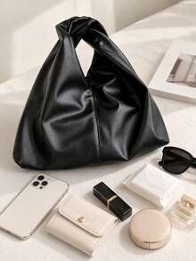 Women PU Leather Knotted Handbag, Ruched Solid Color Cloud Dumpling Bag, Casual Underarm Bag For Shopping Party Daily - Multicolor - View 1