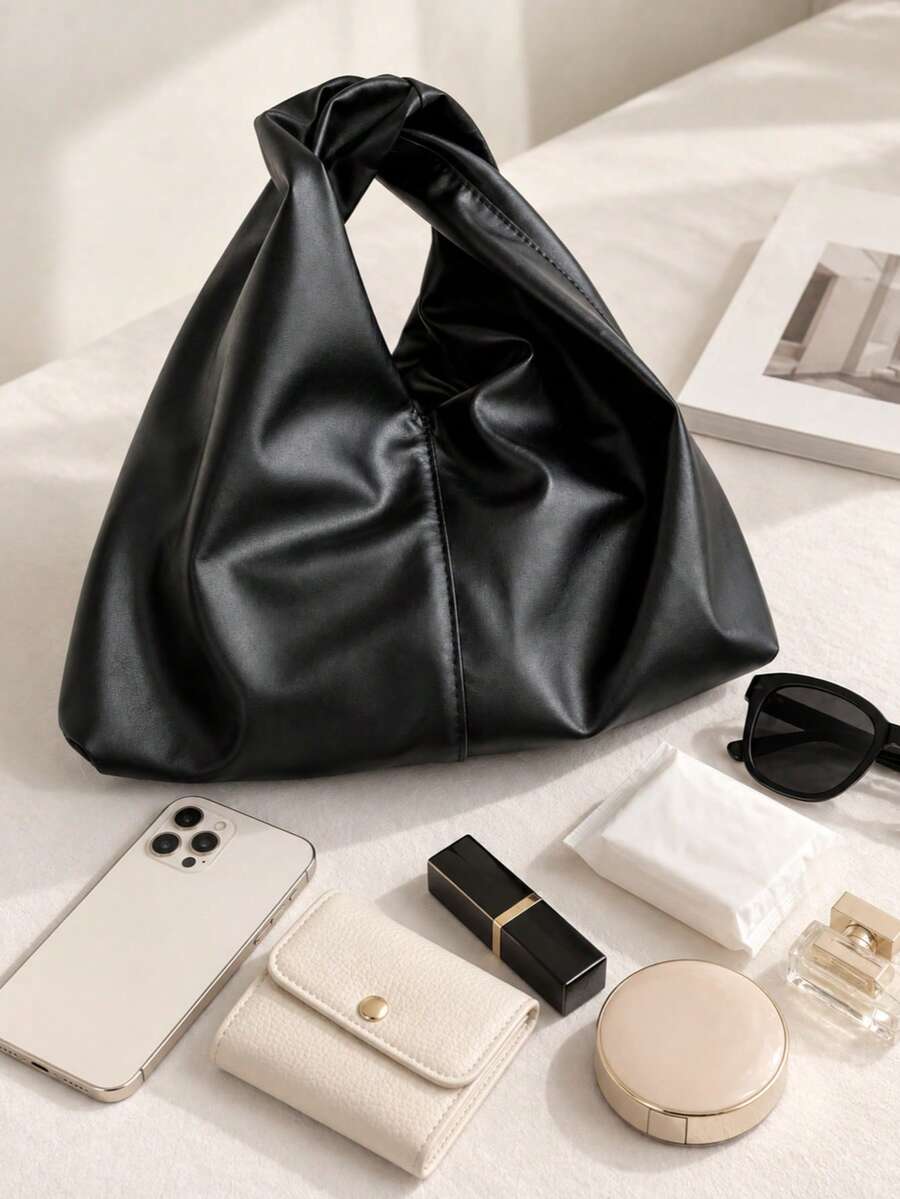 Women PU Leather Knotted Handbag, Ruched Solid Color Cloud Dumpling Bag, Casual Underarm Bag For Shopping Party Daily - Multicolor - View 1