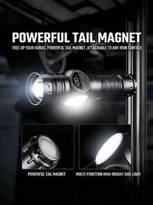 Linterna recargable multifuncional ultra brillante, 5 modos de iluminación (incluyendo luz lateral COB y función de luz de trabajo magnética), recargable por USB, enfoque ajustable, adecuada para senderismo y camping al aire libre - Estrella - Ver 3