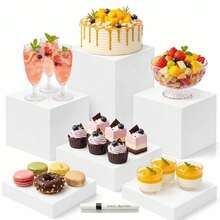6/3PCS Display Pedestals, Display Stand, Acrylic Stand Display, Dessert Table Display, Cake Stand, Cupcake Stand, Tiered Display Risers, Multi Level Display Stand For Cakes, Desserts, Party Table, Wedding, Birthday, Room Decor, Party Decorations - Multiple Styles - View 1