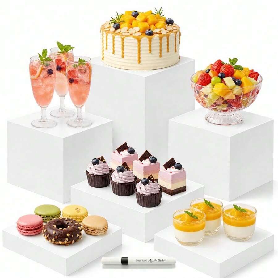 6/3PCS Display Pedestals, Display Stand, Acrylic Stand Display, Dessert Table Display, Cake Stand, Cupcake Stand, Tiered Display Risers, Multi Level Display Stand For Cakes, Desserts, Party Table, Wedding, Birthday, Room Decor, Party Decorations - Multiple Styles - View 1
