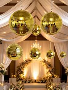 24/12/2pcs Gold Disco Ball Holiday Decorations, Halloween/Christmas Cool Fun Hanging Balls, Large Party Decor, Suitable For DJ, Nightclub, Stage, Bar, Party, Back To School, Wedding And Holiday Decoration - Gold - View 4