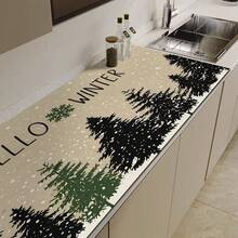 1pc Christmas Series Winter Forest Silhouette Pattern Printed Coffee Bar Mat, Drainage Mat, Coffee Machine Soft Bottom Diatomaceous Earth Drainage Mat, Soft Rubber Drainage Mat, Super Absorbent Wear-Resistant Dish Drying Mat, For Countertop Restaurant Kitchen Table Mat, Patio Dining Table Decor, Home Kitchen Supplies, Countertop Decor Mat - Multicolor - View 4