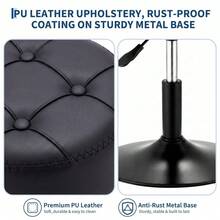 Adjustable Height Swivel Vanity Chair For Makeup - PU Leather Padded Stool With 360° Rotation - Black - View 6