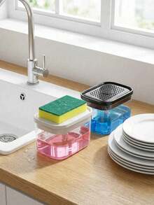 Kitchen Dish Soap Dispenser, Dish Soap Sponge Holder And Sponge, Dish Soap Dispenser, Space-Saving Kitchen Sink Organizer, Suitable For Home Cleaning, Kitchen Accessories, Kitchen Storage, Bathroom Accessories, Cleaning Sponge - Multicolor - View 5