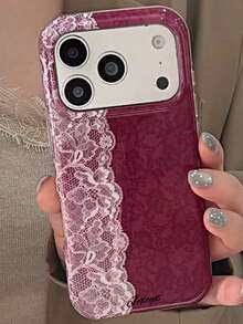 優雅浪漫蕾絲花卉印花亮片透明軟手機殼，適用於 iPhone 18 Pro Max 18 Pro 17 Pro Max 17 Pro 17 16 Pro Max 16 Pro 16 15 Pro Max 15 Pro 15 14 Pro Max 14 Pro 14 13 Pro Max 13 Pro 13 12 Pro Max 12 Pro 12 11，創意時尚透明軟亮面果凍防震保護殼 - 櫻桃紅蕾絲花紋 - 查看 4