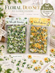 6pcs/Pack Vintage Floral PET Stickers, Plant Jasmine & Daisy Nail Art Decals, Suitable For DIY Nail Art, Scrapbooking, Planner, Photo Album, Greeting Card Making And Handmade Decoration - Dream Flower Language - View 14