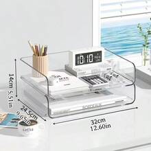 2pcs Stackable Transparent Desktop File Trays, Suitable For School, Office And Home Desktop, Can Store Books, Newspapers And Magazines - Clear - View 7