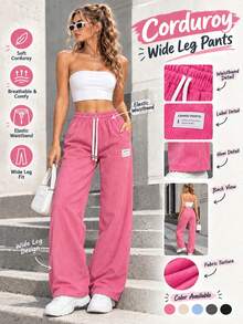 Women's Pink Cargo Wide Leg Pants, Autumn Women's Outfit - Pink - View 1