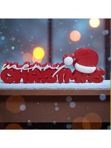 Merry Christmas Decorative Sign, 1pc 3D Letter Sign With Small Christmas Hat Design, Adds Festive Atmosphere, Perfect For Desktop, Shelf Or Window Sill Decoration During Christmas - A - View 7