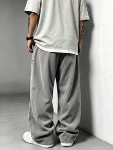 1pc Men's Corduroy Pants, Spring/Autumn, Casual Commute, Loose Fit, Minimalist Fashion, Training, Running, Versatile, Streetwear, Straight Leg - Grey - View 3