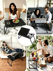 All-In-One Foldable Laptop Desk With Cup Holder-Portable Under Bed Desk, 5 Levels Tilt Angle Adjustment, Solid Wood Material, Space Saving, Lightweight Computer Desk, Suitable For Home,Office,Dormitory,Bedside,Sofa,Ideal For Working,Studying,Dining - Multicolor - View 5
