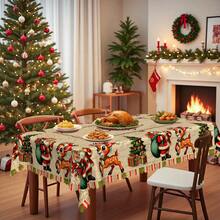 1 قطعة مفرش طاولة عيد الميلاد - تصميم طباعة مخطوطة إنجليزية عتيقة باللون البيج مع بابا نويل والرنة وشجرة عيد الميلاد - قماش بوليستر متين - مناسب لطاولات الطعام المستطيلة والدائرية - ديكور الحفلات والمنزل والمطاعم الشتوية - سهل التنظيف ديكور العطلات - متعدد الألوان - مشاهدة 7