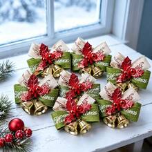 24pcs/12pcs/1pc-Christmas Bow Bell, Suitable For Christmas Tree Decoration, Gift Wrapping, Wedding, New Year Party DIY Crafts - Classic Small Ornament With Gold Pointed Bell - A - View 6