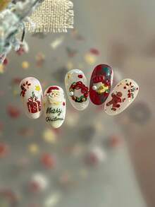 1 buah Stiker Seni Kuku Santa Claus Timbul 3D, Stiker Natal Musim Gugur Gaya Kartun Lucu - MultiWarna - View 6