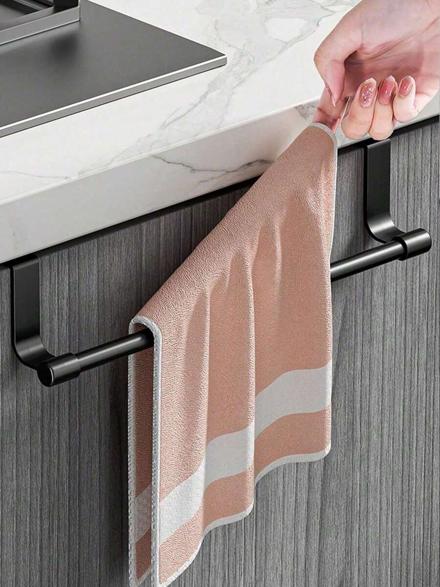 1/2pcs Kitchen Cabinet Towel Rack, Bathroom Door Seamless Towel Bar Storage Rack, Cabinet Door Hanging Towel Bar (No Drilling Required), Towel Rack, Bathroom Accessories, Kitchen Accessories, Kitchen Decor, Bathroom Storage & Organization, Kitchen, Kitchen Storage