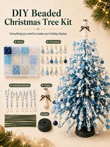 1 Set DIY Beaded Christmas Tree Handmade Kit, Includes Snowflake Pendant, Pearl Beads, Mini Decorations, Wire, Base And Top Bow Decoration, Suitable For Christmas Home Decor, Fireplace Decoration, Holiday Party Arrangement And Holiday Gift Making, A Handmade Desktop Holiday Decoration - DIY Christmas Tree Kit - View 5