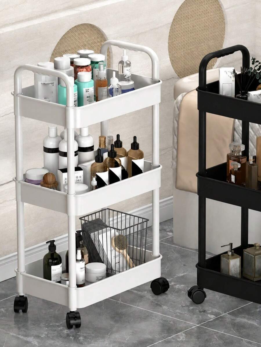 3-Tier Multi-Function Mobile Cart - Mobile Storage Organizer For Kitchen, Bedroom And Office (Black/White) - Multicolor - View 1