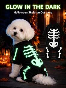 Fluorescent Skeleton Dog Costume, Halloween Pet , Cute Bone Pattern Puppy And Kitten Clothes - Black - View 1