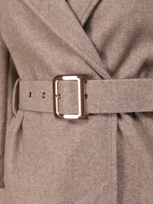 Women's Tailored Belted Coat, Wide Lapels, Buckle Cuffs, Knee Length, Lined With Pockets - Beige - View 5