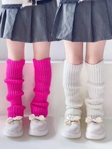 2 Pairs Girls Neon Color Knitted Ribbed Leg Warmers, Suitable For Princess Casual Holiday Party Cosplay Costume Accessories - Multicolor - View 4