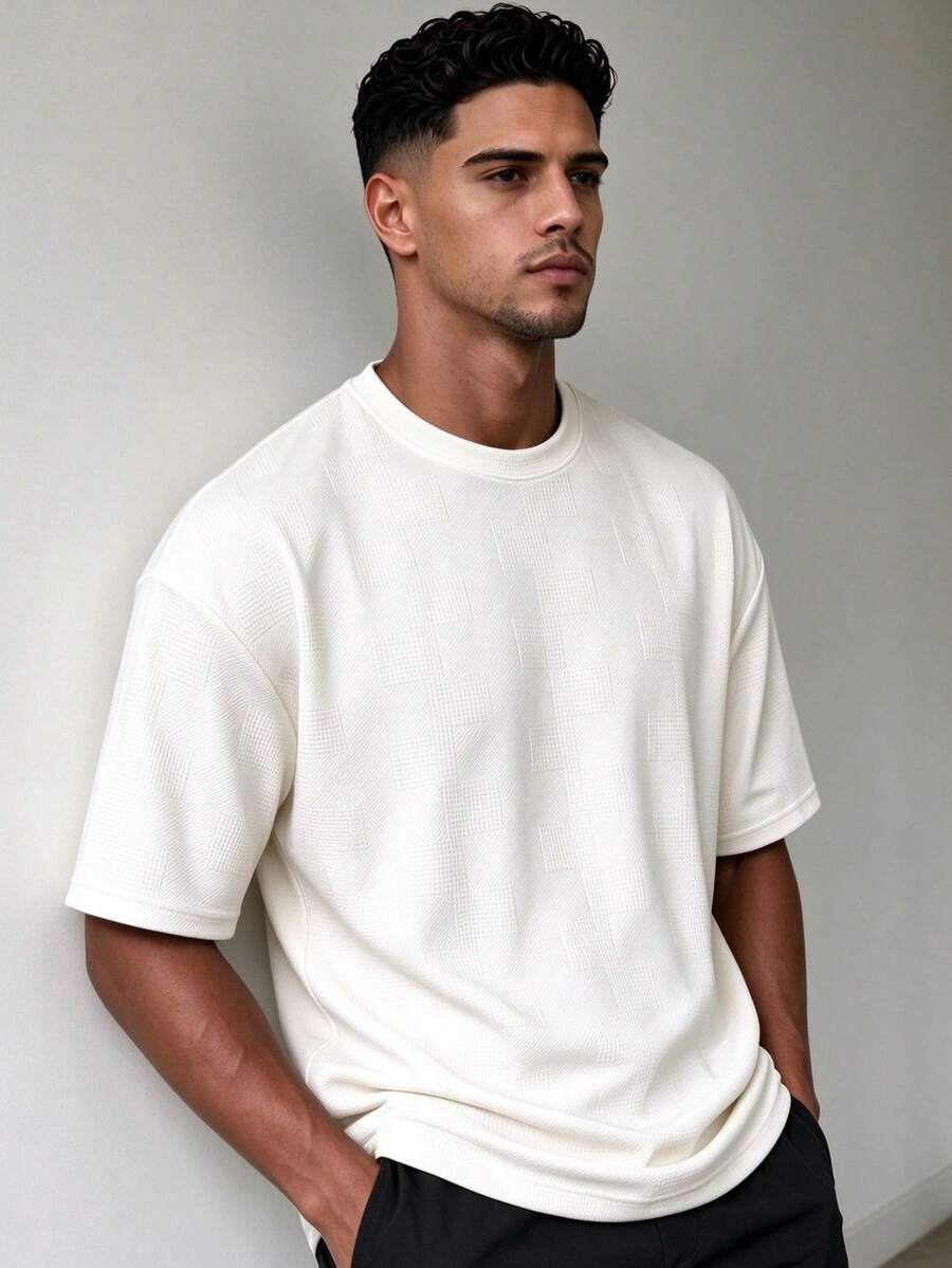 ZYNTH BALENO Men's Summer Fashion Jacquard Slim Fit Crew Neck Short Sleeve T-Shirt, Essential For Summer Sports - Apricot - View 1