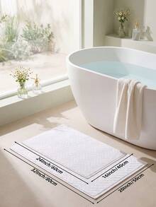 1pc Premium Hotel-Style Wavy Geometric Cotton Bath Mat & Towel Set (Not A Bathroom Rug), Super Absorbent, Soft & Skin-Friendly, Machine Washable, For Drying Wet Feet, Bathroom, Kitchen, Entryway, Hallway & Home Decor, Holiday Decor, All-Season Use - White - View 5