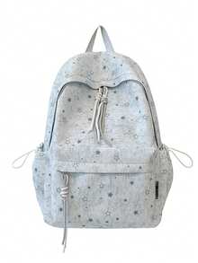 Tie Dye Star Printed Backpack + Adjustable Breathable Shoulder Straps + Outdoor Travel & Shopping + Pastel Blue Sweet Backpack - Multicolor - View 13